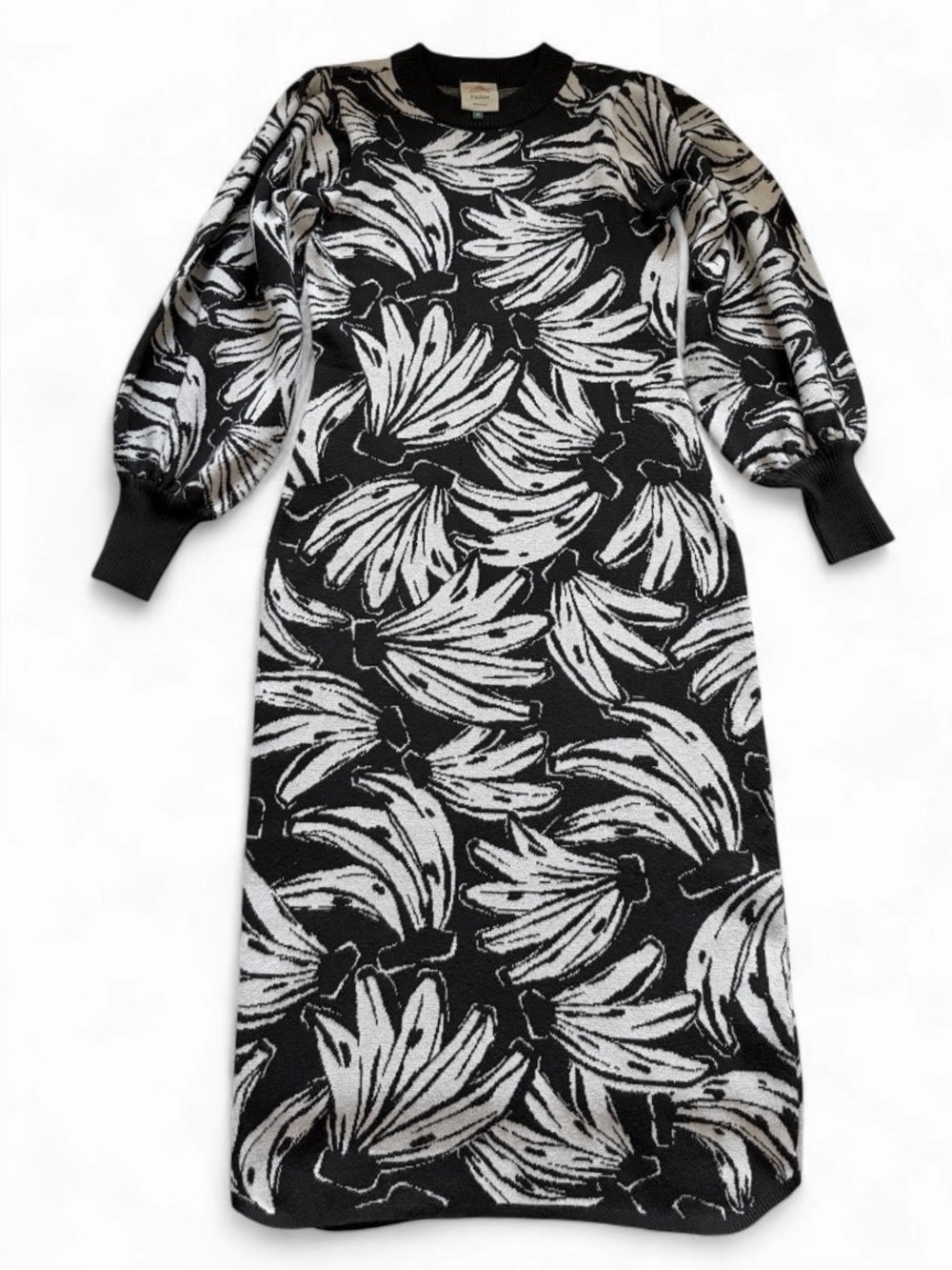 FARM Rio Puff Sleeve Jacquard Banana Knit Sweater Midi Dress, size M - Picture 13 of 13